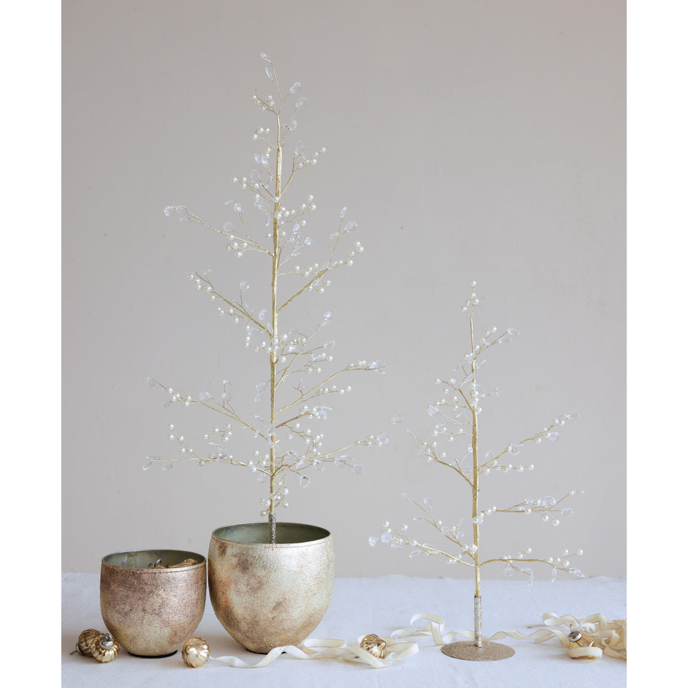 Faux Pearl, Acrylic Jewel & Metal Wire Tree with Glitter Base, Gold Finish, view 2
