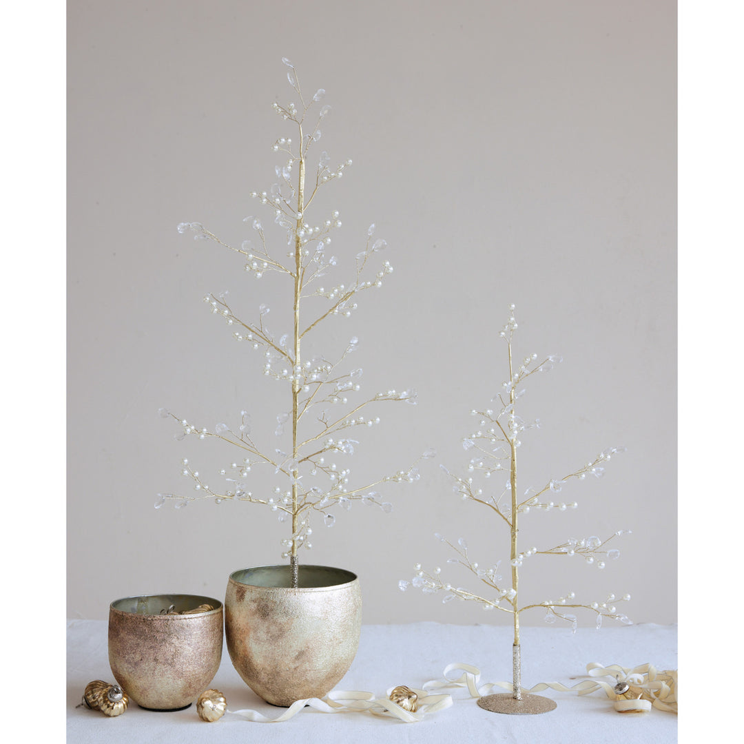 Faux Pearl, Acrylic Jewel & Metal Wire Tree with Glitter Base, Gold Finish, view 2