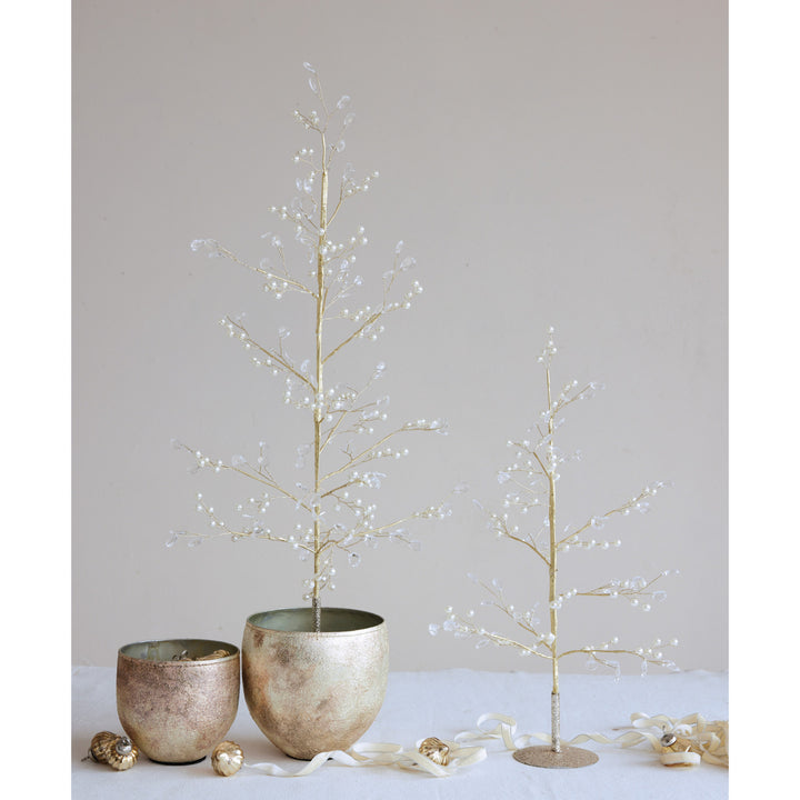Faux Pearl, Acrylic Jewel & Metal Wire Tree with Glitter Base, Gold Finish, view 2