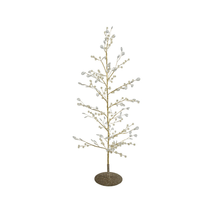 Faux Pearl, Acrylic Jewel & Metal Wire Tree with Glitter Base, Gold Finish, view 3