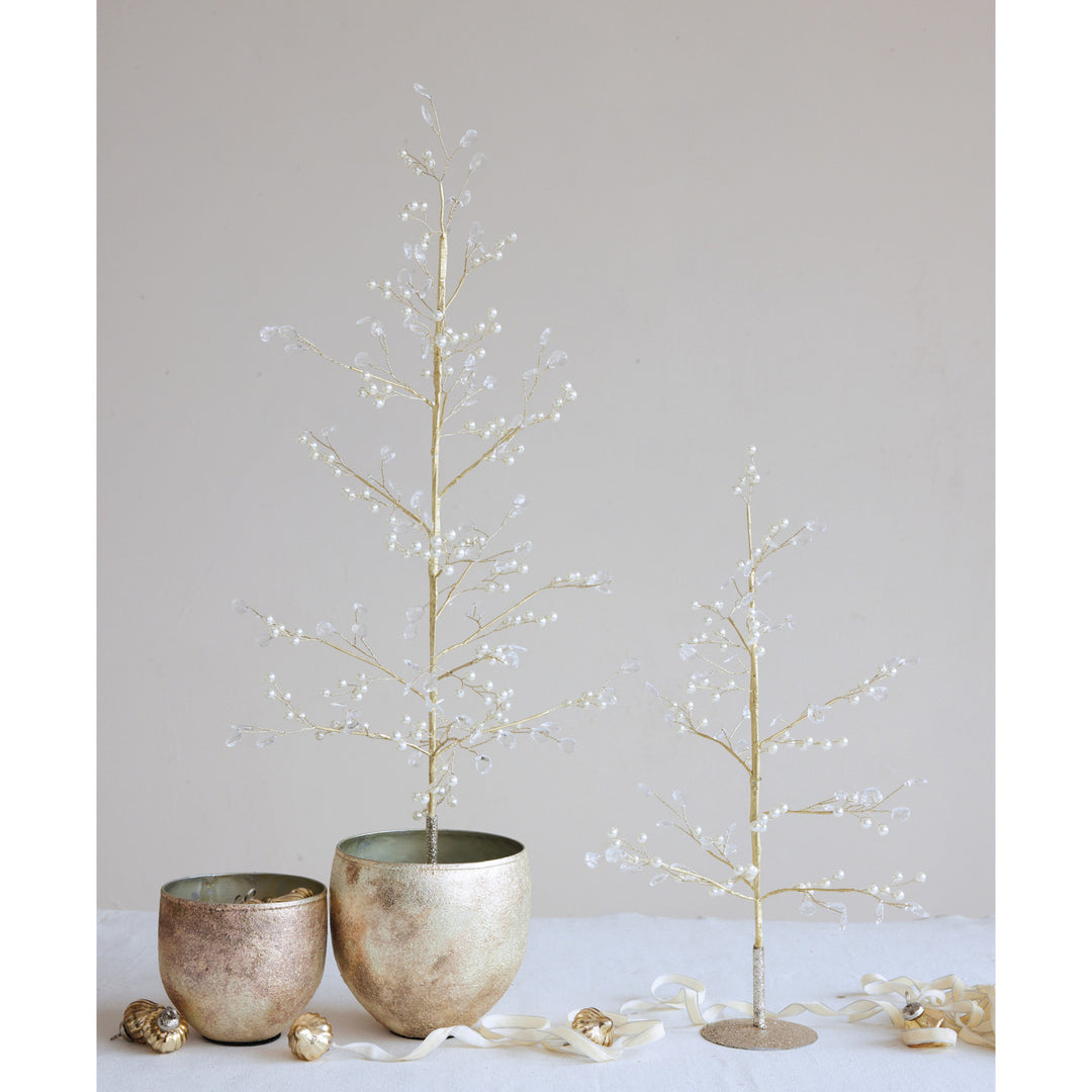 Faux Pearl, Acrylic Jewel & Metal Wire Tree with Glitter Base, Gold Finish, view 4