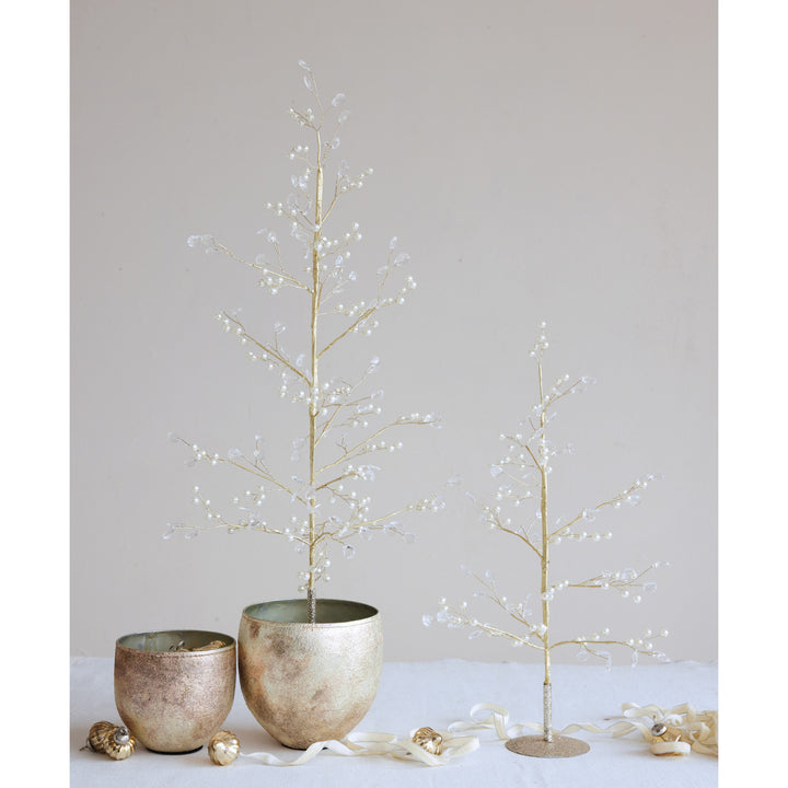 Faux Pearl, Acrylic Jewel & Metal Wire Tree with Glitter Base, Gold Finish, view 4