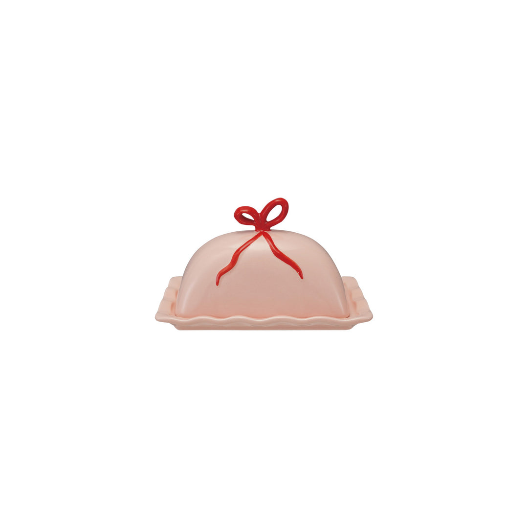 Hand-Painted Scalloped Butter Dish with Bow