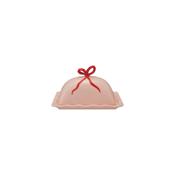 Hand-Painted Scalloped Butter Dish with Bow