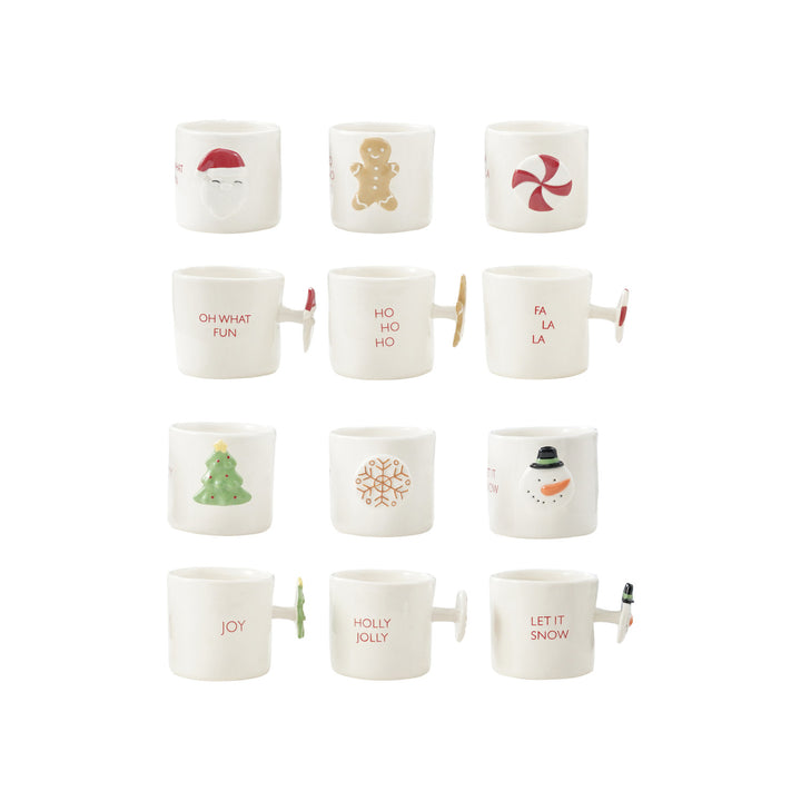 12 oz. Hand-Painted Stoneware Mug with Holiday Saying & Icon Shaped Handle, 6 Styles
