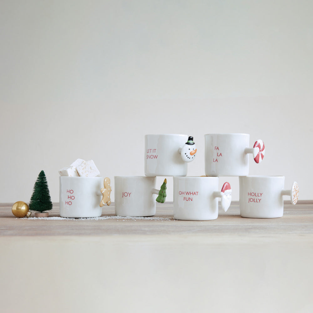 12 oz. Hand-Painted Stoneware Mug with Holiday Saying & Icon Shaped Handle, 6 Styles, view 2