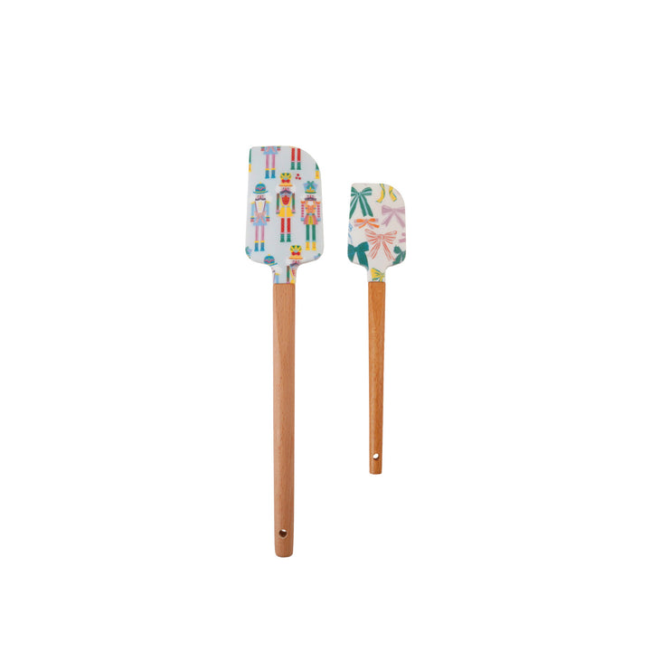 Silicone & Wood Two-Sided Spatulas with Holiday Patterns, Set of 2
