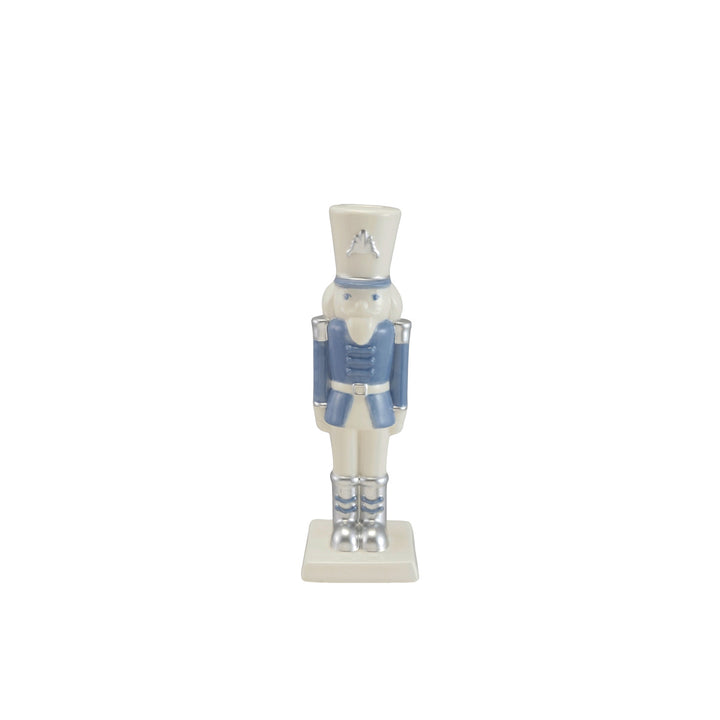 Ceramic Nutcracker Shaped Taper Holder with Silver Electroplating, White & Blue