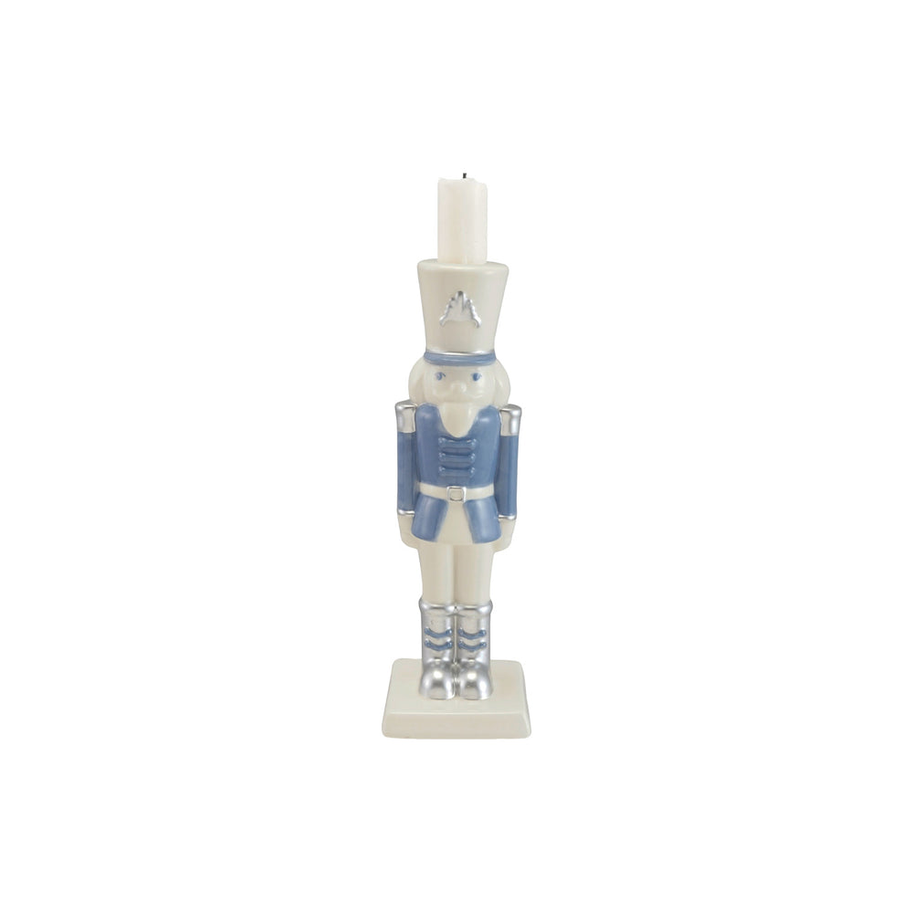 Ceramic Nutcracker Shaped Taper Holder with Silver Electroplating, White & Blue, view 2