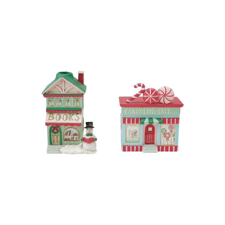 Resin Candy/Book Store Shaped Taper Holder, 2 Styles