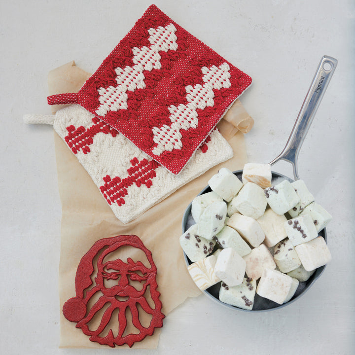 Cast Iron Santa Head Shaped Trivet, Red, view 2