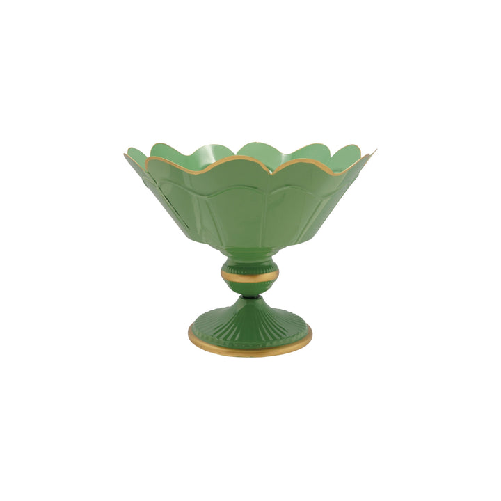 Decorative Metal Scalloped Footed Container, Mint Color & Gold Finish