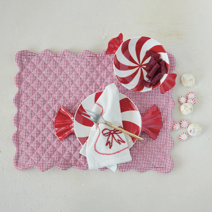Hand-Painted Ceramic Candy Shaped Bowl, Red & White, view 2
