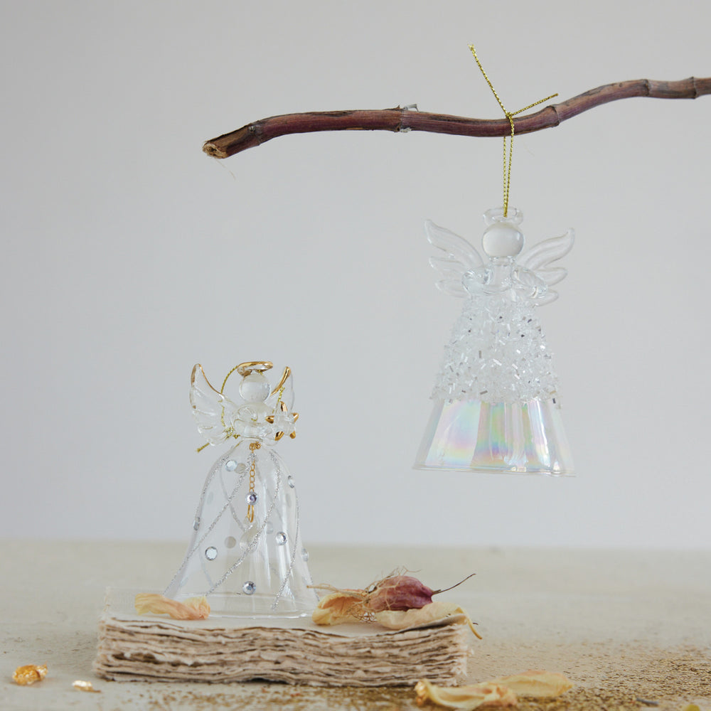 Glass Angel Ornament, 2 Styles (Hangs or Sits), view 2