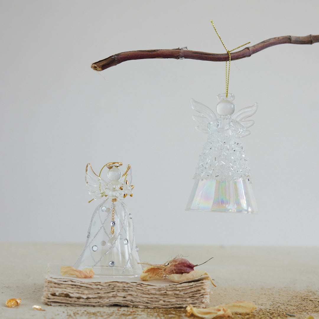 Glass Angel Ornament, 2 Styles (Hangs or Sits), view 2