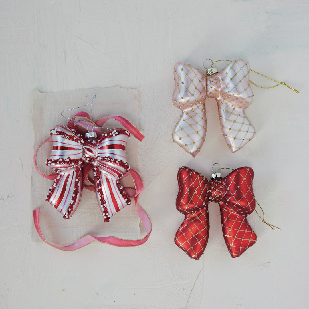 Candy Stripe Glass Bow Ornament, view 2