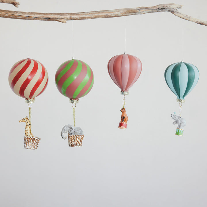 Striped Hot Air Balloon Ornament with Animal, 4 Styles, view 2
