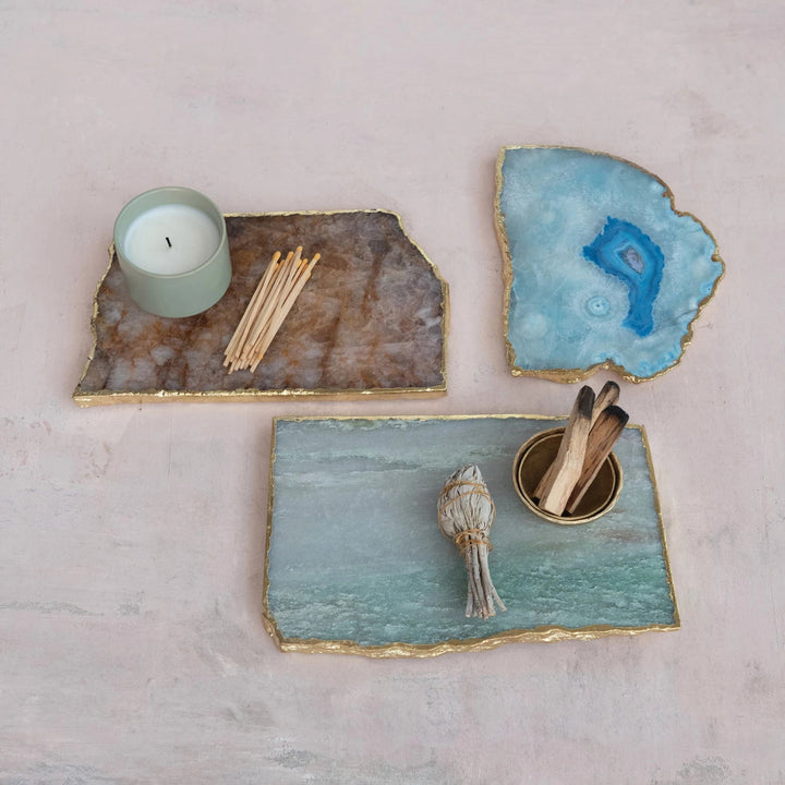 Agate Slab with Gold Electroplated Edge, Blue - Something Splendid Co.