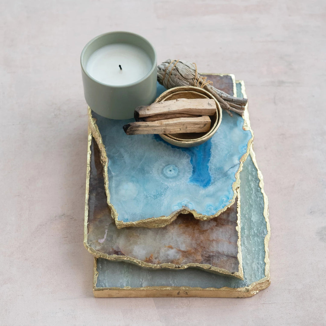 Agate Slab with Gold Electroplated Edge, Blue - Something Splendid Co.