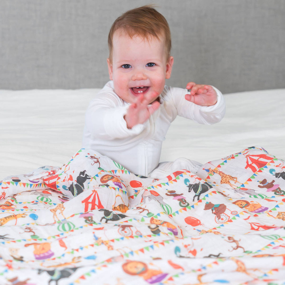 Baby Muslin Swaddle Blanket 47x47 Circus Animal - Something Splendid Co.