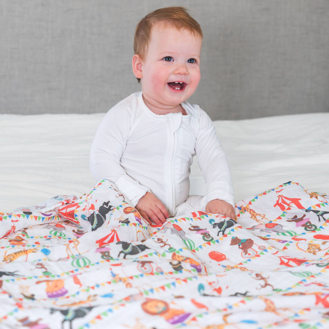 Baby Muslin Swaddle Blanket 47x47 Circus Animal - Something Splendid Co.