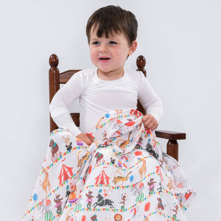 Baby Muslin Swaddle Blanket 47x47 Circus Animal - Something Splendid Co.