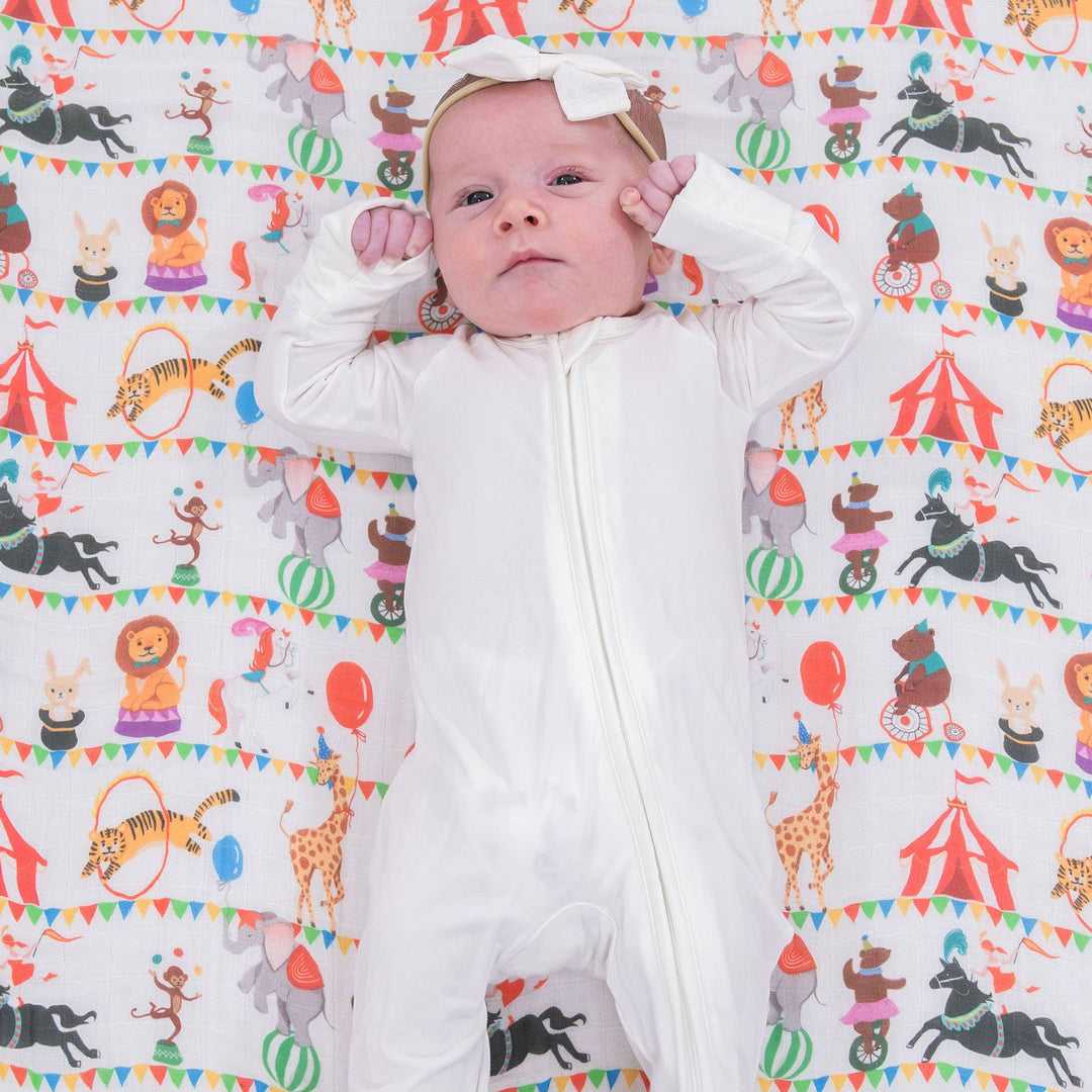 Baby Muslin Swaddle Blanket 47x47 Circus Animal - Something Splendid Co.