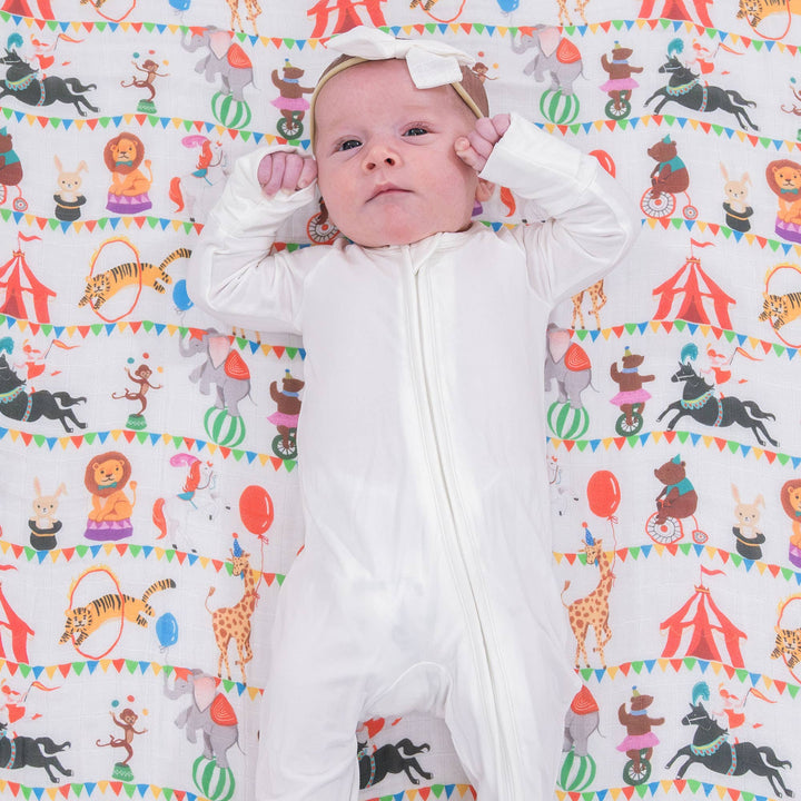 Baby Muslin Swaddle Blanket 47x47 Circus Animal - Something Splendid Co.