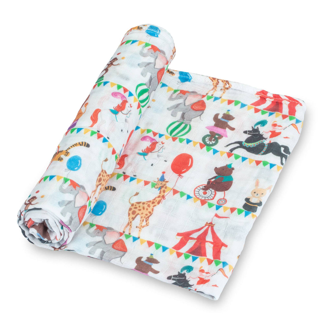 Baby Muslin Swaddle Blanket 47x47 Circus Animal - Something Splendid Co.
