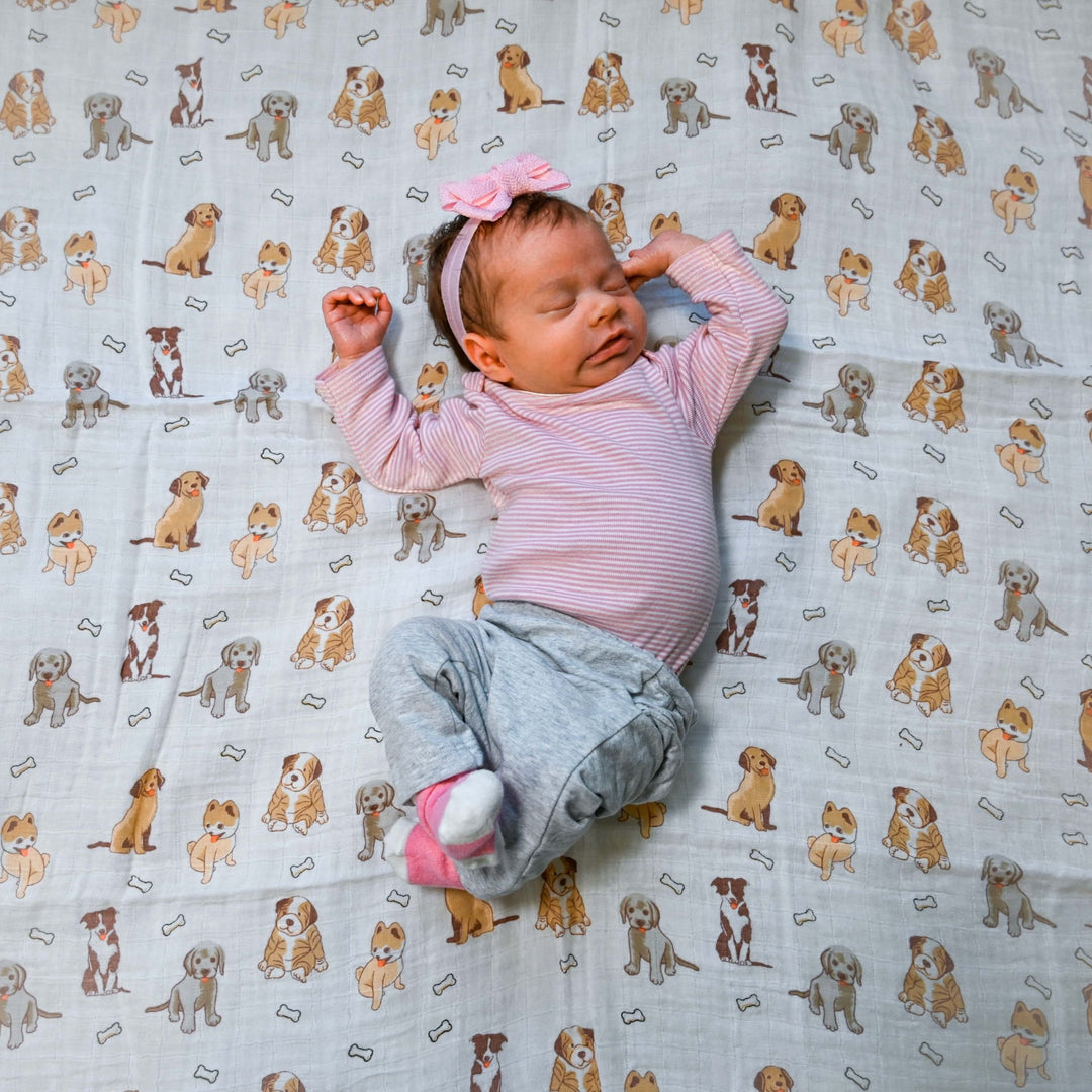 Baby Muslin Swaddle Blanket 47x47 Woof Woof - Something Splendid Co.