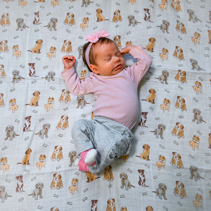 Baby Muslin Swaddle Blanket 47x47 Woof Woof - Something Splendid Co.