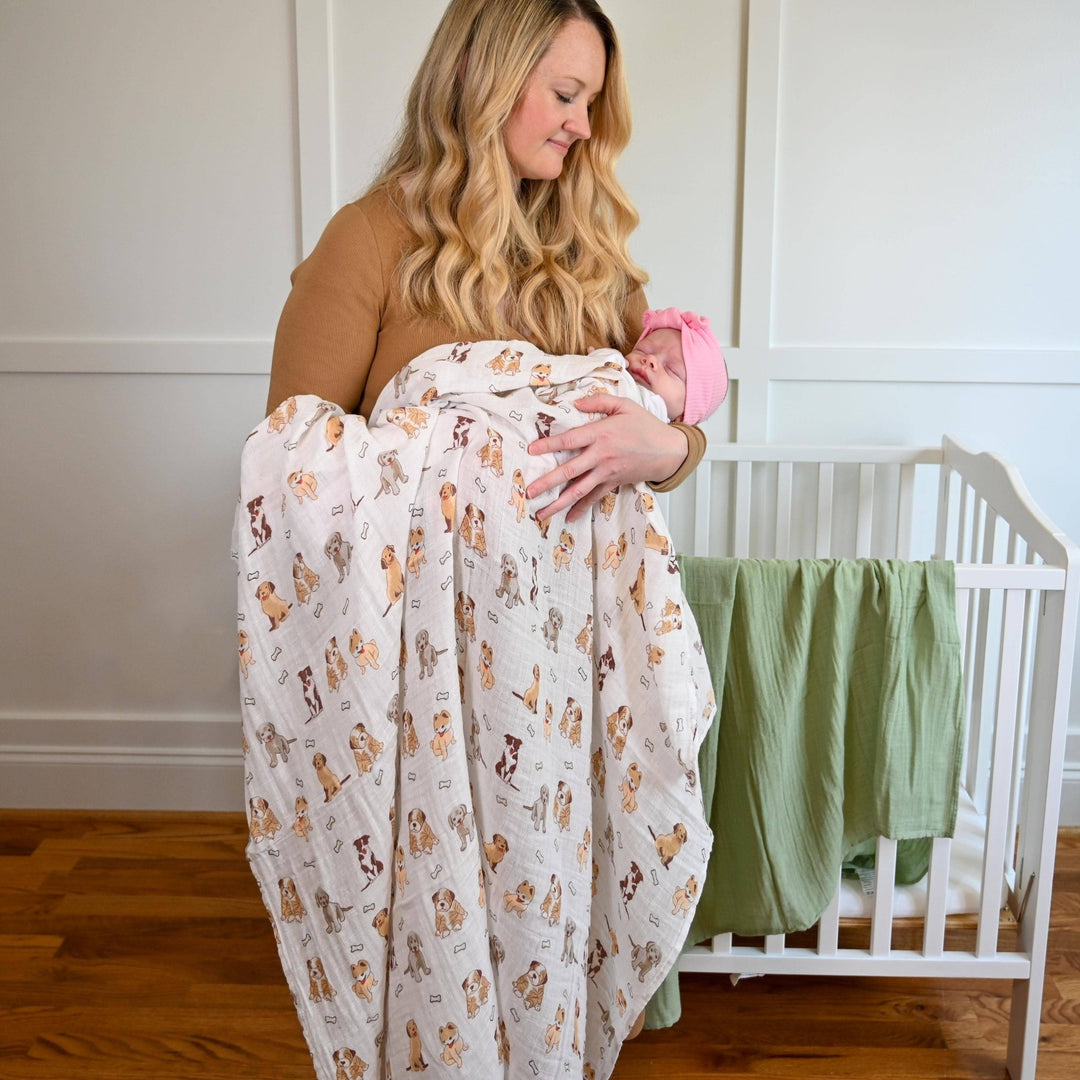 Baby Muslin Swaddle Blanket 47x47 Woof Woof - Something Splendid Co.