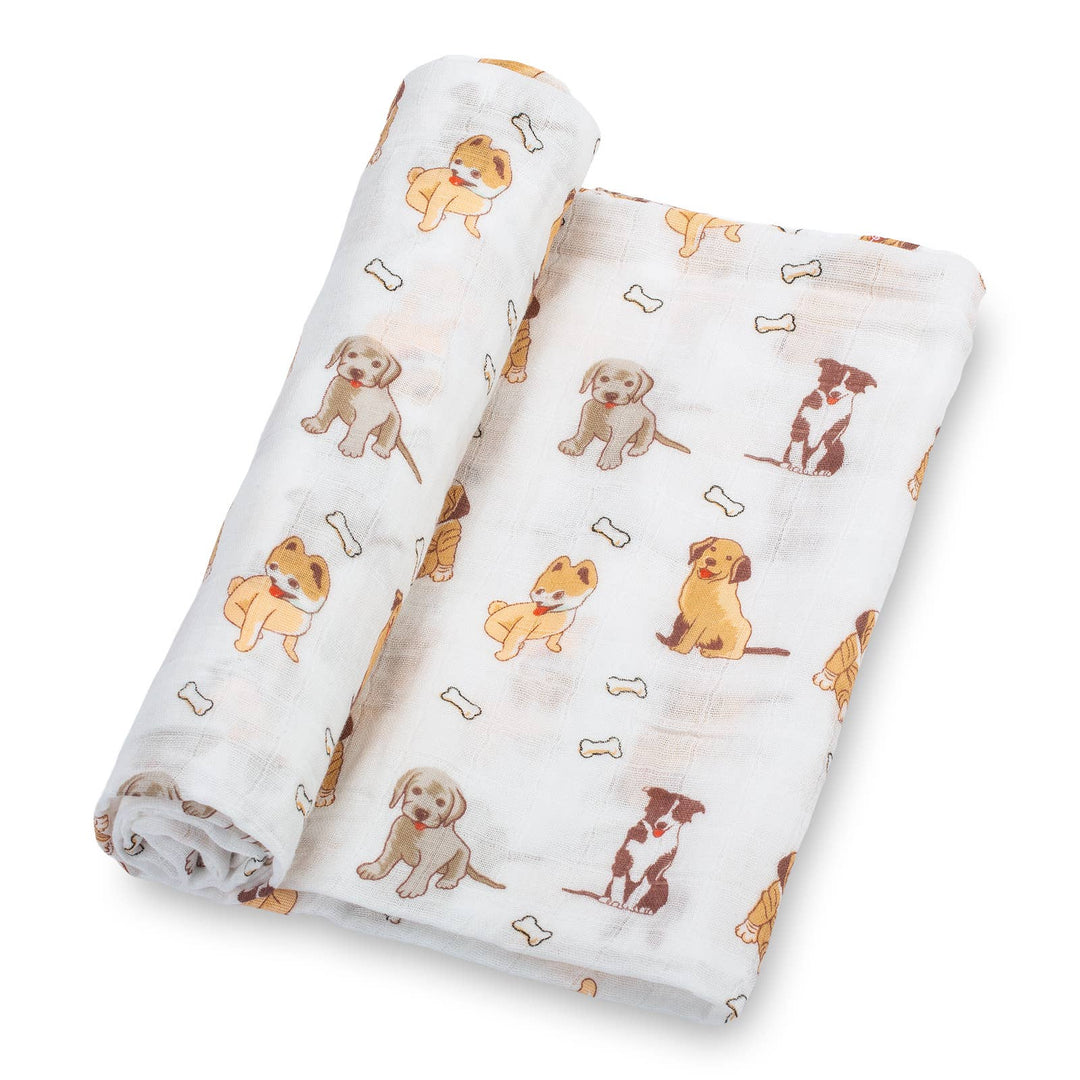 Baby Muslin Swaddle Blanket 47x47 Woof Woof - Something Splendid Co.