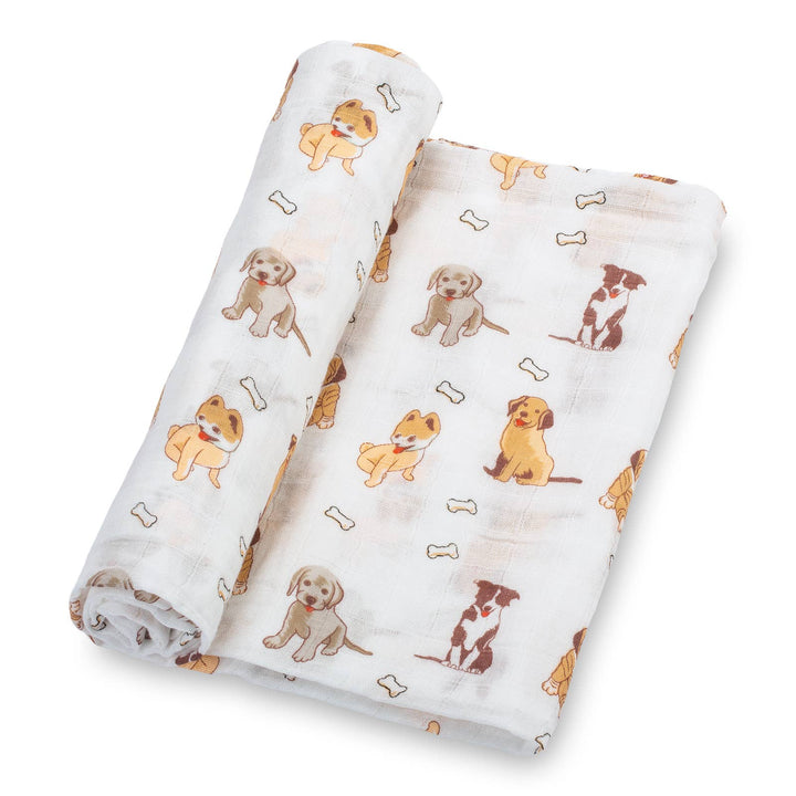 Baby Muslin Swaddle Blanket 47x47 Woof Woof - Something Splendid Co.