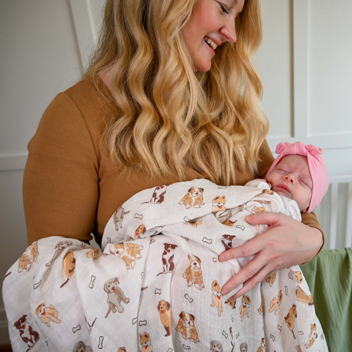 Baby Muslin Swaddle Blanket 47x47 Woof Woof - Something Splendid Co.