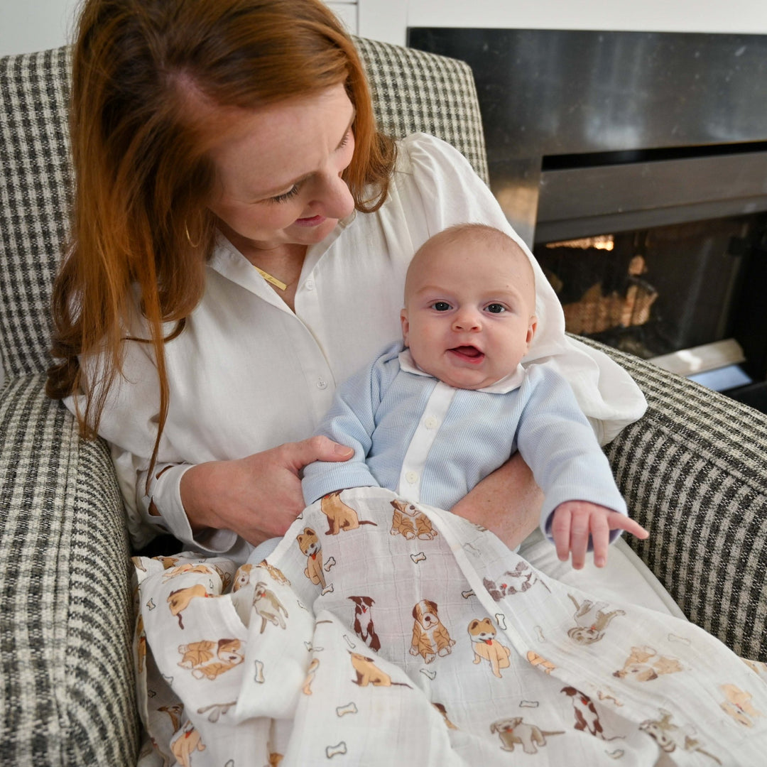 Baby Muslin Swaddle Blanket 47x47 Woof Woof - Something Splendid Co.