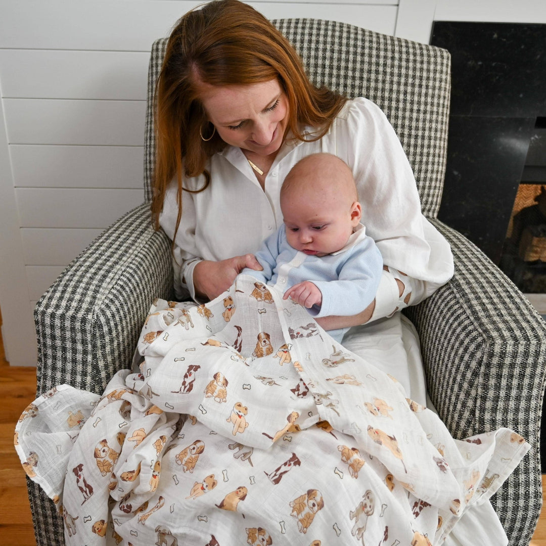 Baby Muslin Swaddle Blanket 47x47 Woof Woof - Something Splendid Co.