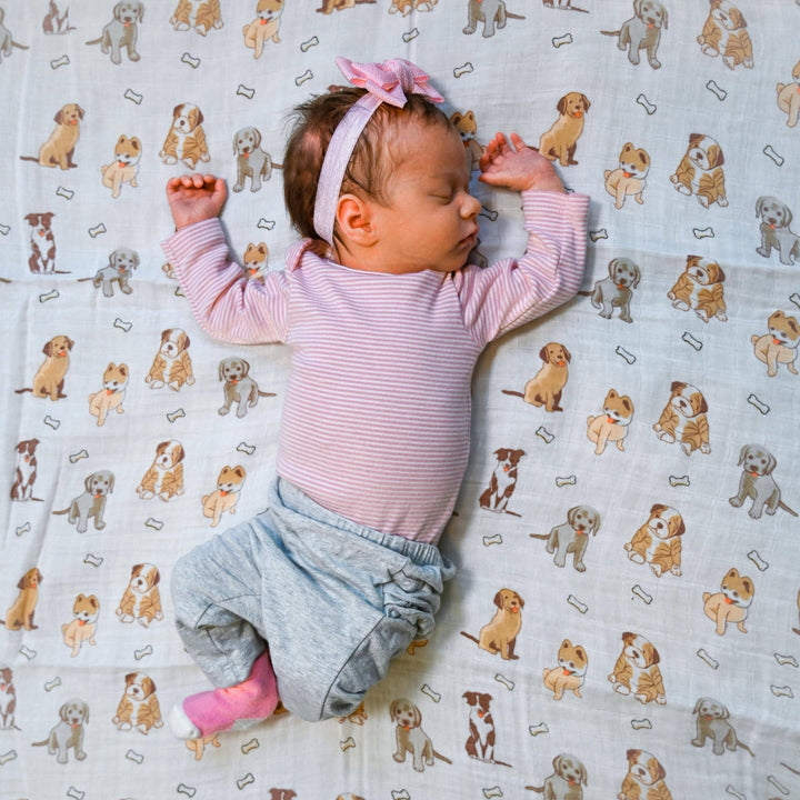 Baby Muslin Swaddle Blanket 47x47 Woof Woof - Something Splendid Co.