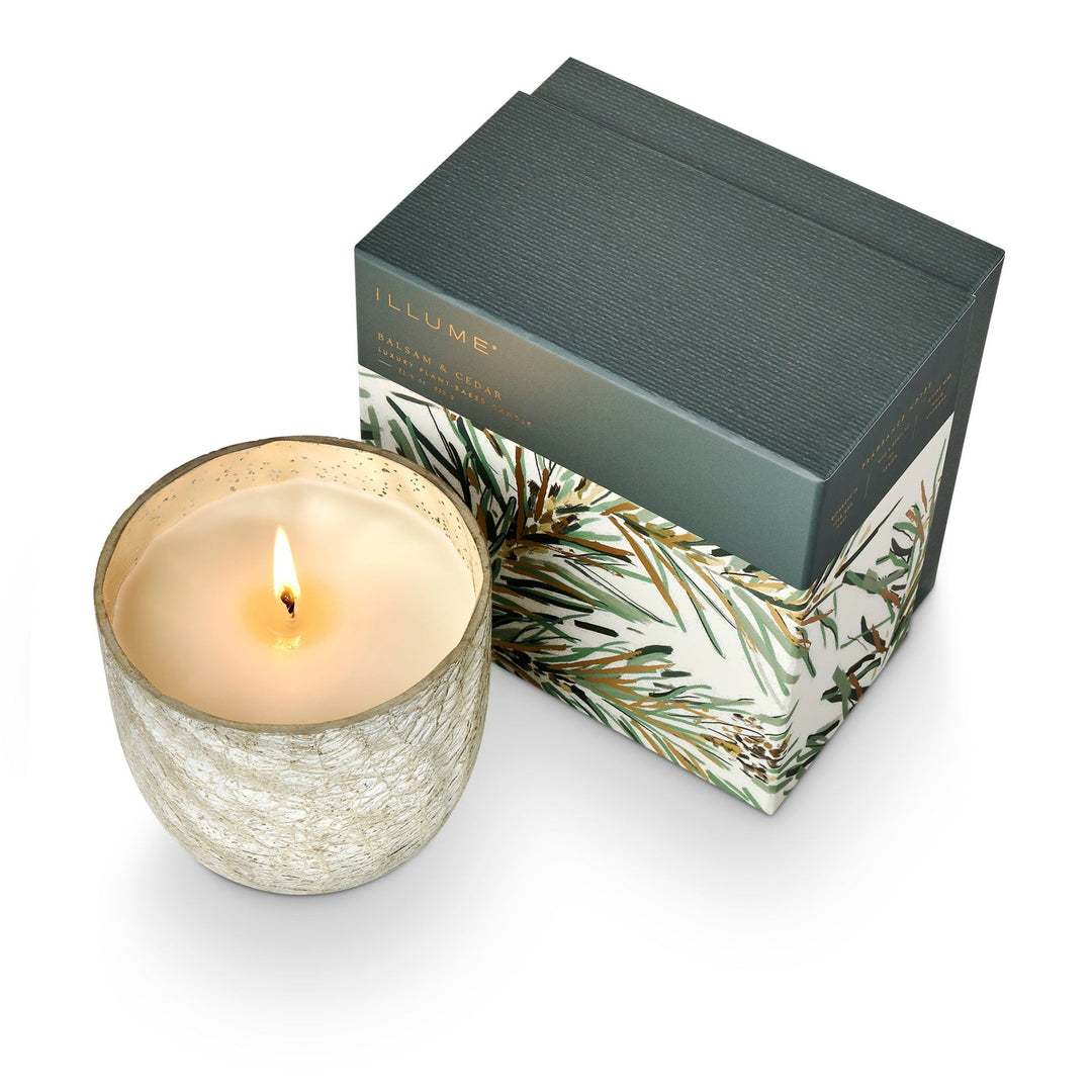 Balsam & Cedar Large Boxed Crackle Glass Candle - Something Splendid Co.