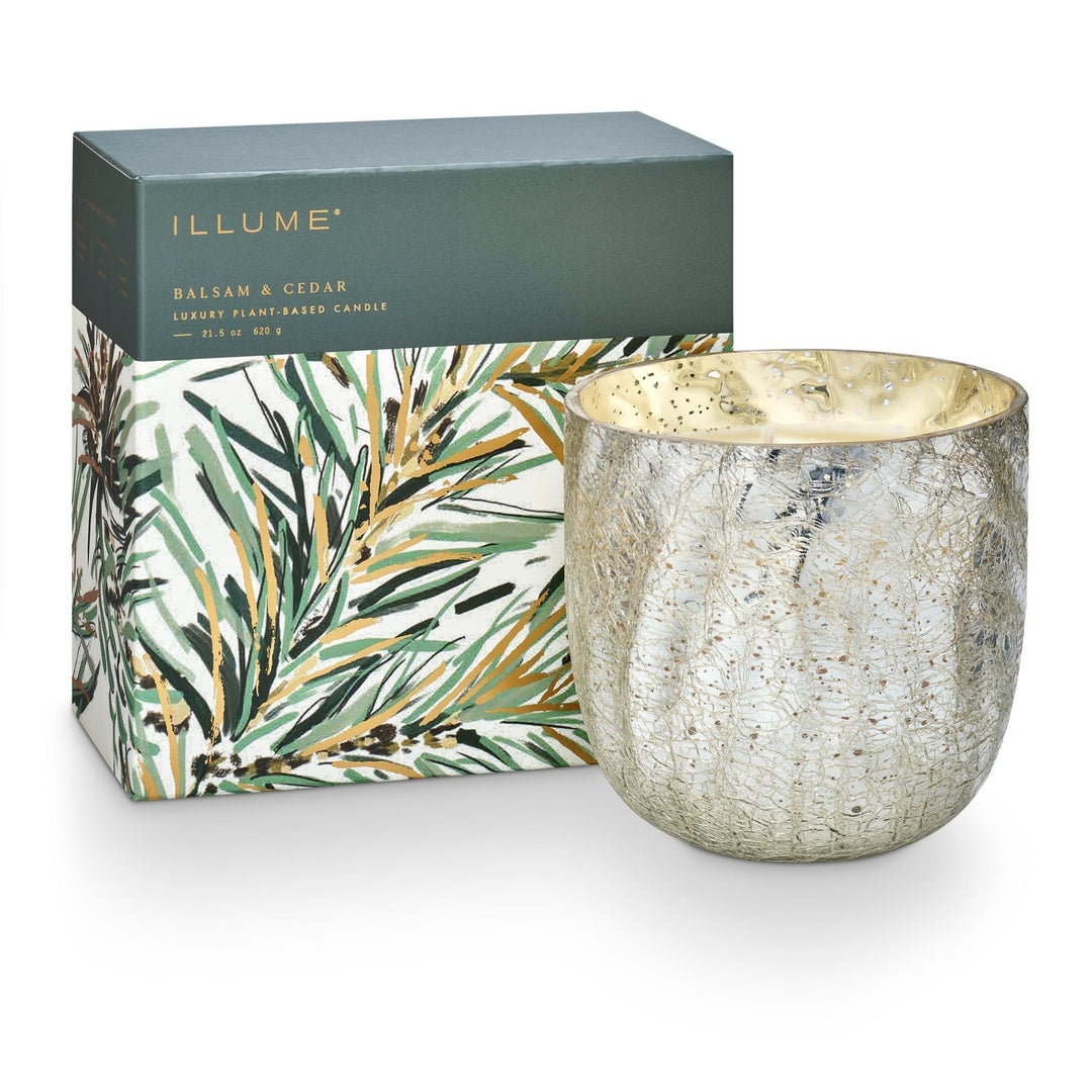 Balsam & Cedar Large Boxed Crackle Glass Candle - Something Splendid Co.