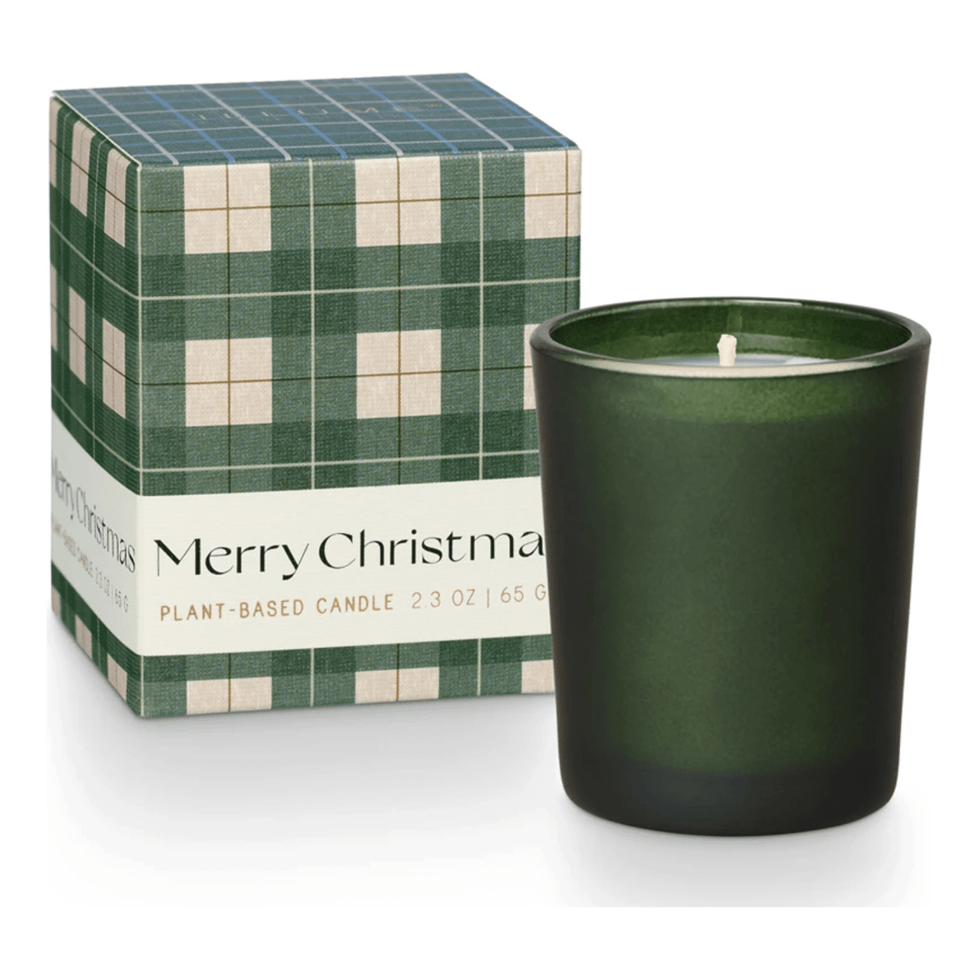 Balsam & Cedar Merry Christmas Boxed Votive Candle - Something Splendid Co.