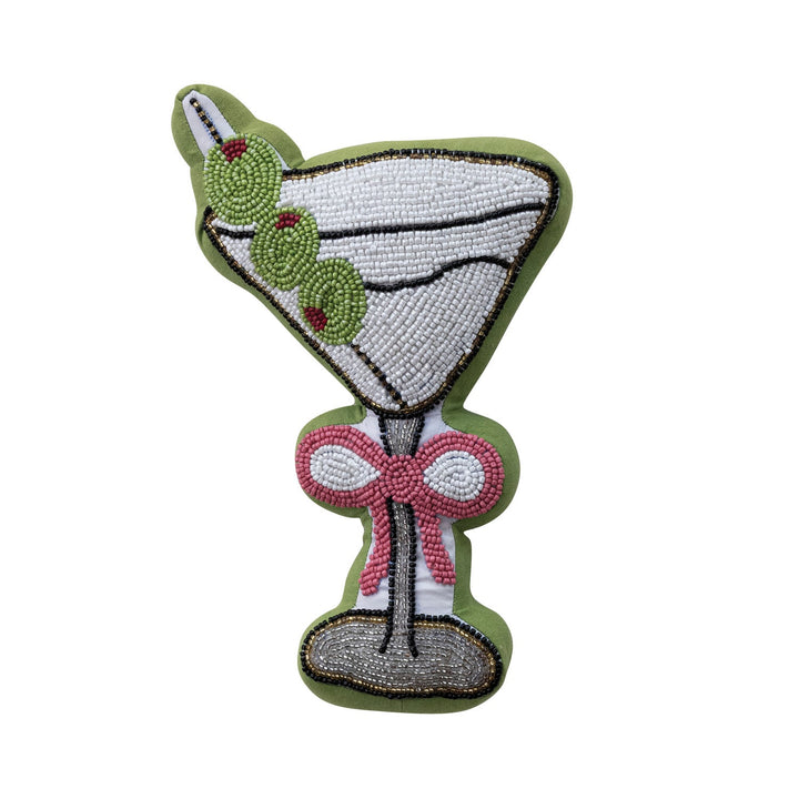 Beaded Martini Glass Pillow with Pink Bow - Something Splendid Co.