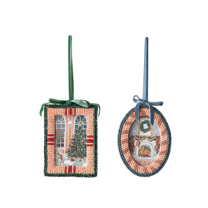 Beaded Photo Frame Ornament with Velvet Bow, 2 Styles - Something Splendid Co.
