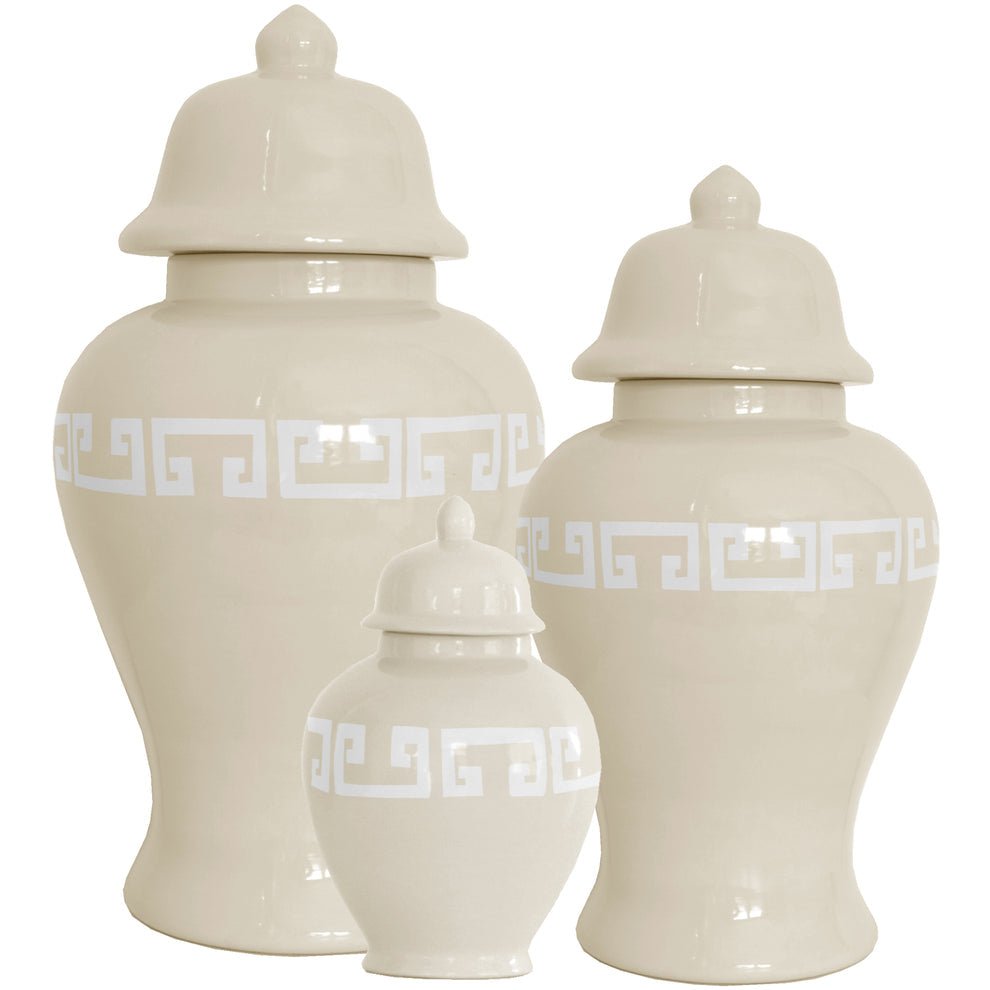 Beige Greek Key Ginger Jars - Thumbnail 2