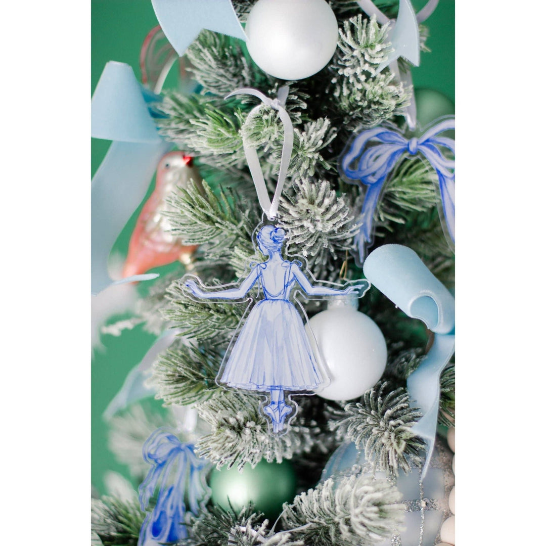 Blue and White Ballerina En Pointe Watercolor Ornament - Something Splendid Co.