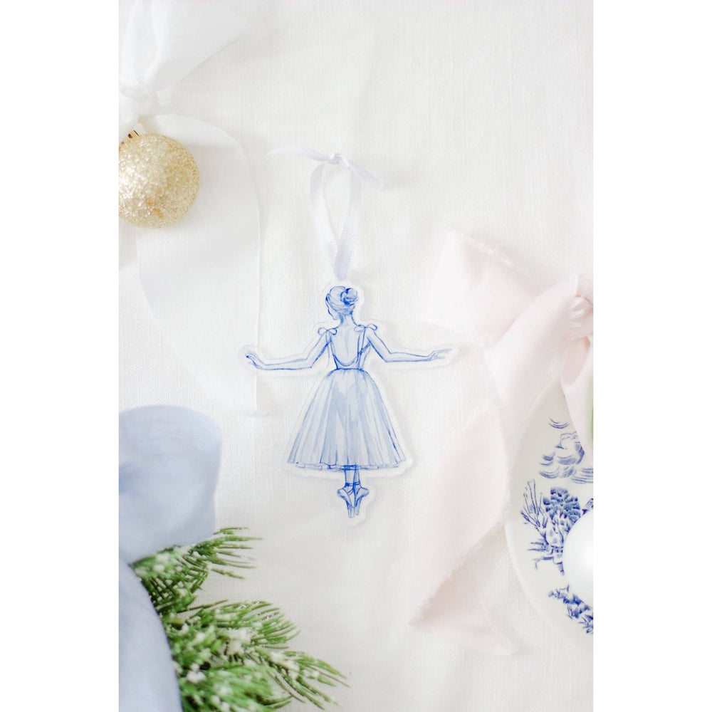 Blue and White Ballerina En Pointe Watercolor Ornament - Something Splendid Co.