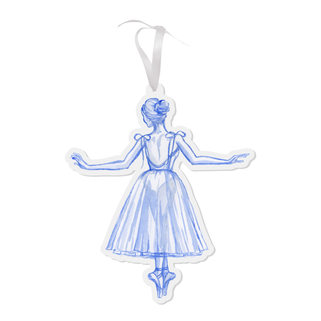 Blue and White Ballerina En Pointe Watercolor Ornament - Something Splendid Co.