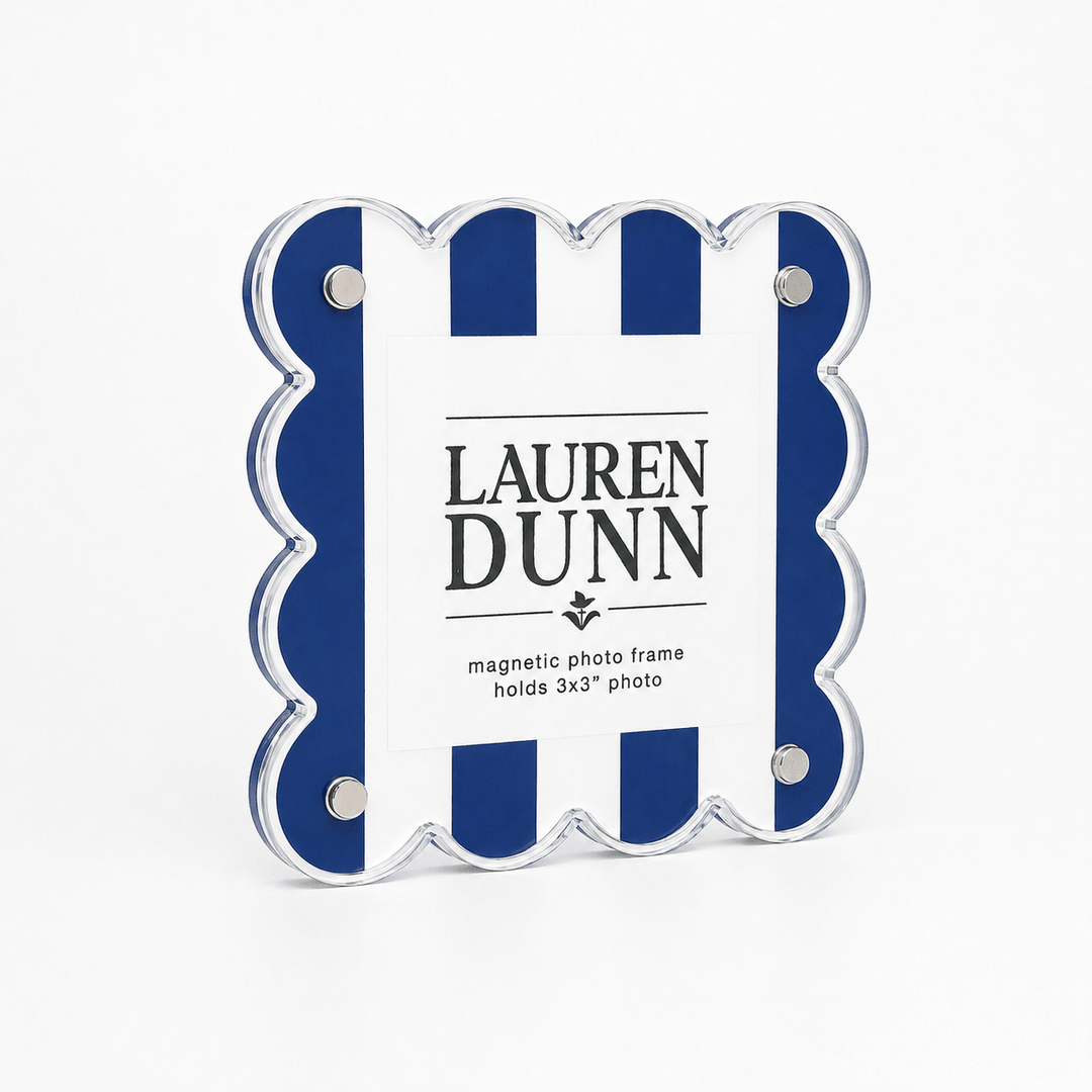 Blue and White Striped Gameday Scalloped Acrylic Frame - Something Splendid Co.