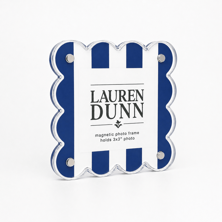 Blue and White Striped Gameday Scalloped Acrylic Frame - Something Splendid Co.