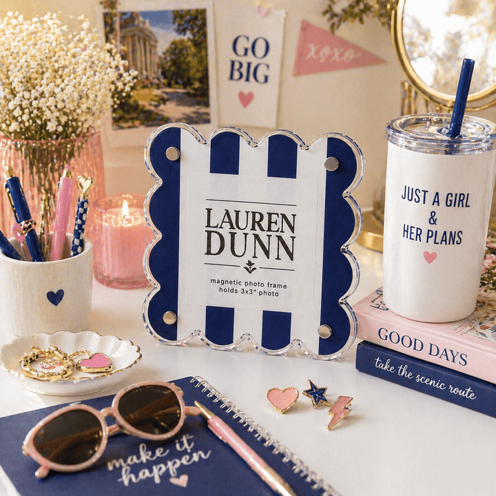 Blue and White Striped Gameday Scalloped Acrylic Frame - Something Splendid Co.